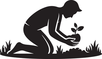 Person planting a new plant silhouette icon
