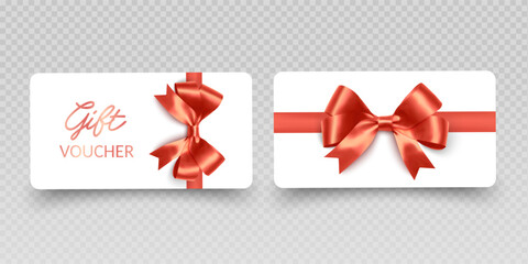 Blank Gift Cards and Vouchers with Red Ribbon Mockup