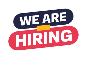 Two colorful oval shapes display the text 'WE ARE HIRING' in white lettering, indicating an open job opportunity.