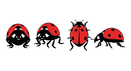 Fototapeta premium Ladybug silhouettes: detailed bug illustrations in various poses
