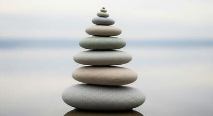 stack of smooth stones balanced carefully, calm zen composition, muted tones
