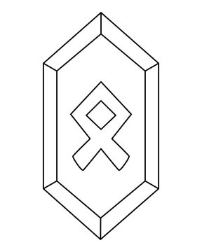 Othala, the Elder Futhark rune, symbolizes heritage, property, family, home, and traditions &ndash; vector linear image for coloring. Outline. Runestone.