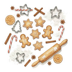 Watercolor Christmas Baking Set - Gingerbread Cookies, Cutters, Spices & Candy Canes