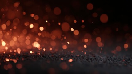 Floating fire particles illuminating the dark, warm ember glow framing the scene