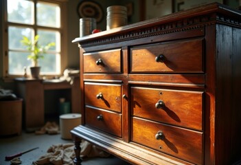 Obraz premium Intricate Antique Wooden Furniture Restoration Craft Process Artisan Techniques Revival Heritage