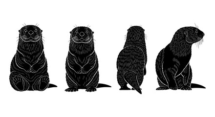 Set of hand drawn groundhog silhouettes in different poses for design projects