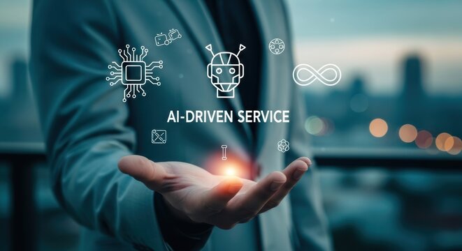 Executive presents solution with artificial intelligence machine learning robotic automation future technology and digital transformation innovation