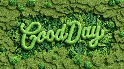 Lush Greenery Background with Artistic Font Saying Good Day