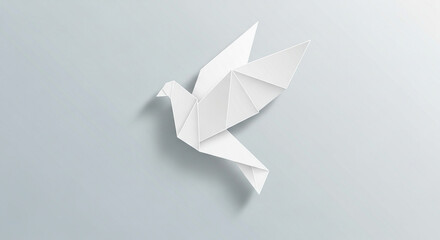 minimal dove icon made from folded paper, soft shadows on clean background