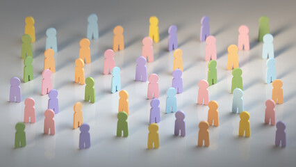 Colorful Crowd of Abstract Figures Standing Together 3D render