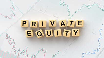 Wooden blocks spelling Private Equity 3D render