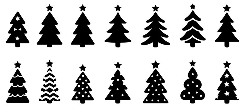 christmas tree silhouette icon collection