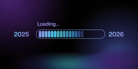 Loading bar from 2025 to 2026 progress indicator for the new year vector illustration on a dark background