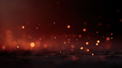 Floating fire particles illuminating the dark, warm ember glow framing the scene