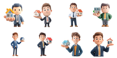 Animation agency with house model die cut transparent mock up in saving and investment concept.