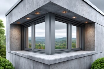 Fototapeta premium Modern concrete building corner glass window design