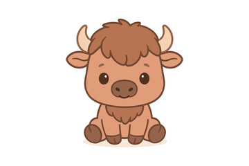Obraz premium Cute buffalo cartoon with adorable expression on white background