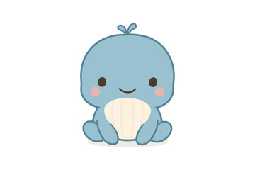 Cute kawaii style blue dinosaur with adorable smile on white background