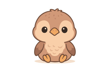 Cute cartoon owl character sitting on white background