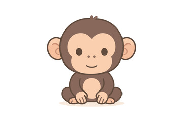 Fototapeta premium Cute cartoon baby monkey sitting: adorable animal character