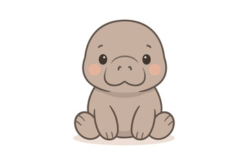 Naklejka premium Cute cartoon baby manatee with adorable expression on white background