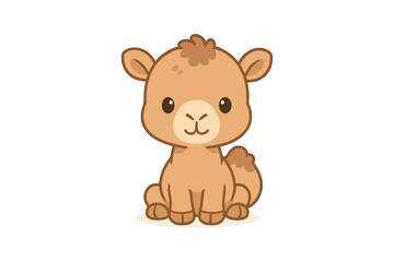 Fototapeta premium Cute cartoon baby camel sitting adorably on white background