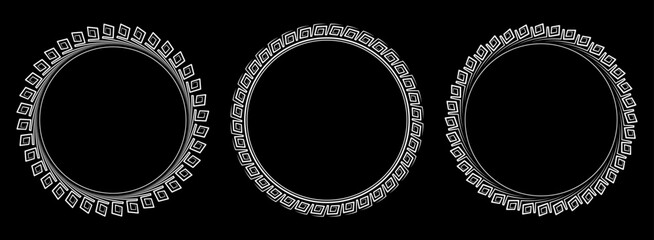 Round rubber stamps with decorative edges in vector format on a black background