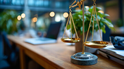 Equilibrium scales displaying professional and personal priorities blurred backdrop workplace wellness imagery life harmony symbolism balanced lifestyle representation career