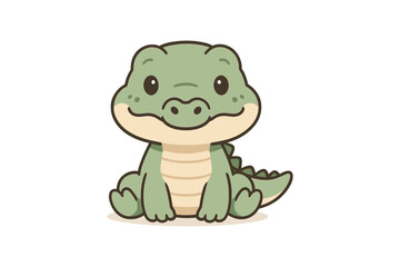 Fototapeta premium Cute cartoon baby alligator in simple flat style on white background