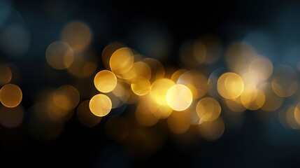 Abstract yellow holiday lights creating bright blurred patterns on dark background, festive evening feel