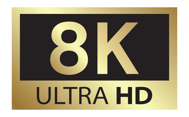 8K Ultra HD gold label vector illustration