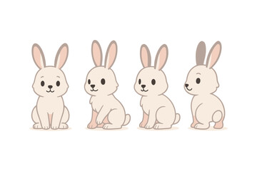 Fototapeta premium Cute cartoon bunny characters in different poses on white background