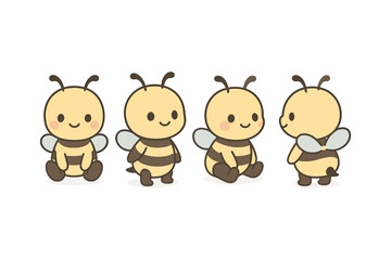 Naklejka premium Cute cartoon bees in various poses with adorable expressions