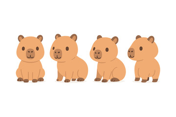 Cute cartoon capybaras in various poses on a white background