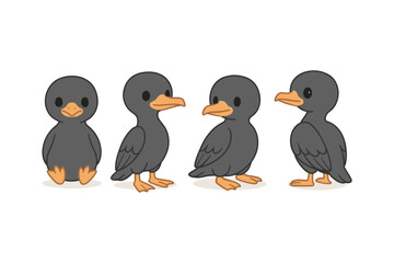 Obraz premium Cute cartoon birds in various poses with orange beaks and feet