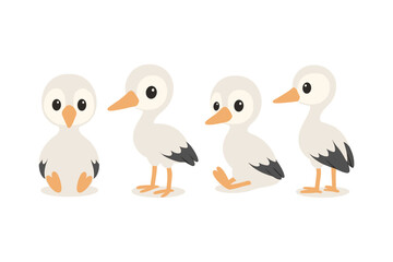 Obraz premium Cute cartoon chicks in different poses on a white background