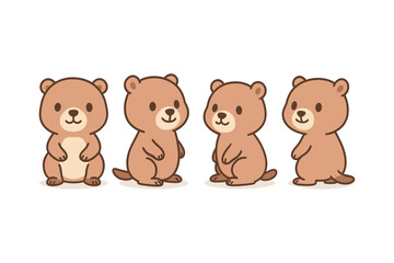 Naklejka premium Cute cartoon bear characters in various poses on white background