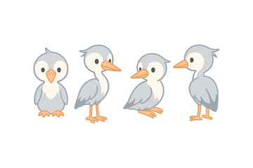 Obraz premium Cute cartoon birds set with different poses and expressions on white background