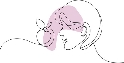Minimalist woman face with apple abstract black