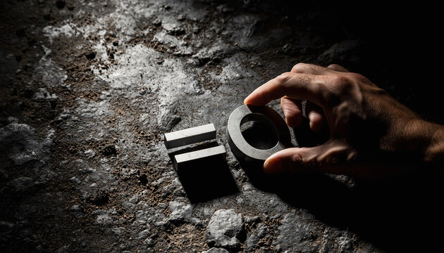 A hand assembles the number ten on a dark industrial surface, a powerful conceptual metaphor representing the ongoing struggle for fundamental human rights and justice