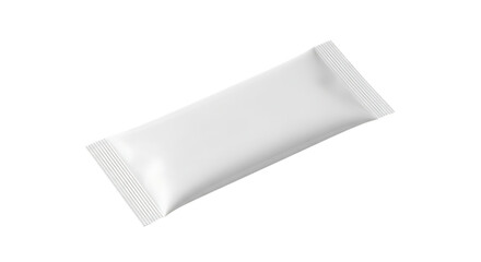 Single white sachet with ribbed edges angled on a dark background, isolated on a transparent background, cutout, PNG