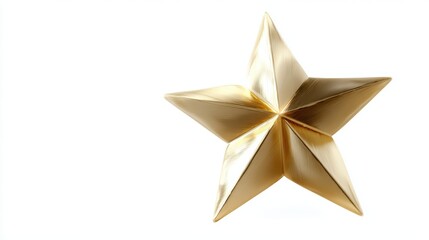 Bright glossy golden Christmas star with polished metal texture, isolated on white backdrop