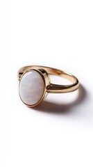 White opal ring on plain white background, clean product showcase