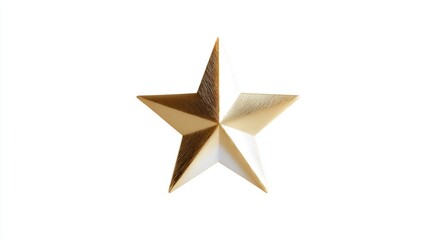 Elegant gold star decoration with reflective highlights, five-point shape, clean white isolation