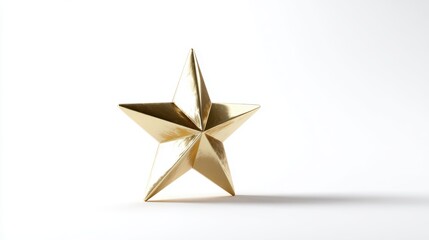 Glossy five-point Christmas star with smooth reflective gold finish, isolated white background