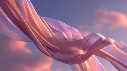 Flowing pink and purple fabric against sunset sky