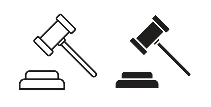 Gavel icon flat vector illustration. Black Thin Line Icon Emblem Concept