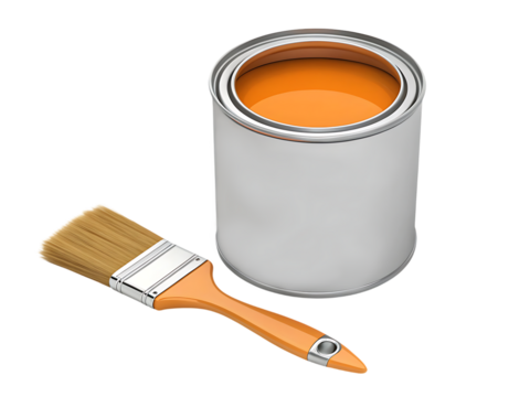 paint can and wooden brush tool for home improvement and creativity