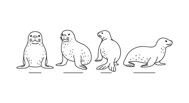 Linear seal illustrations: diverse poses and expressions