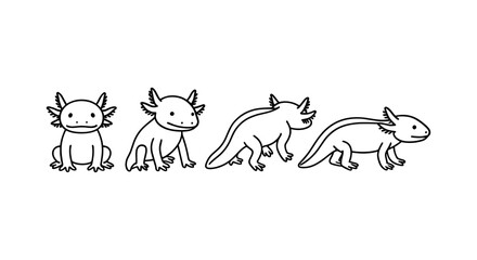Cute axolotl sketches: playful amphibian outlines in minimalist style